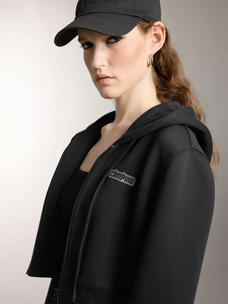 sport-sweatshirt mit kapuze und doppeltem reißverschluss