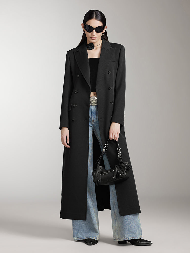 langer trenchcoat mit spitzem revers