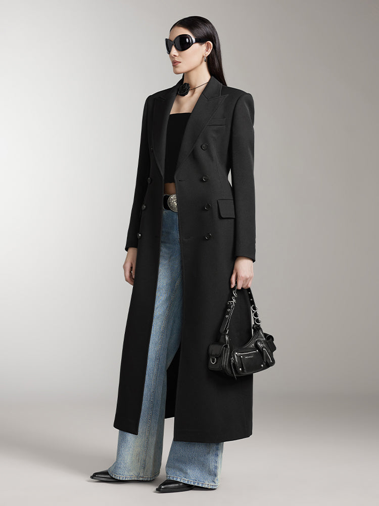 langer trenchcoat mit spitzem revers