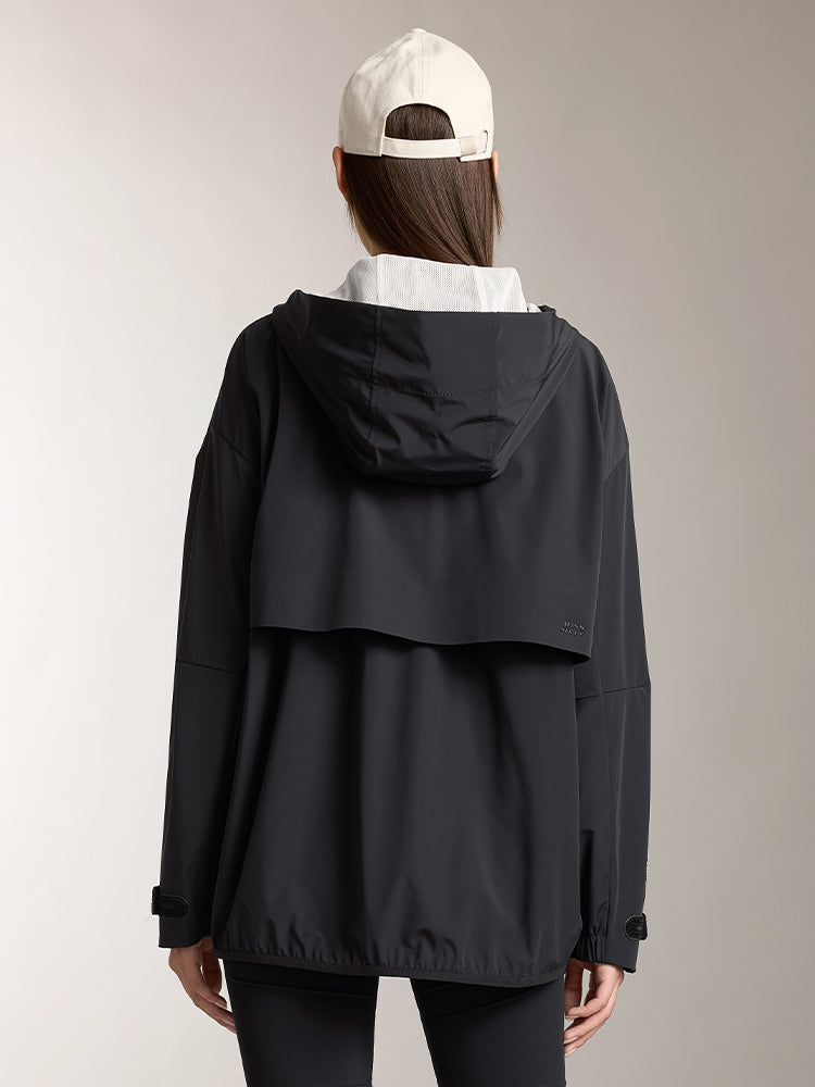 windbreaker-jacke mit kapuze und doppeltem reißverschluss