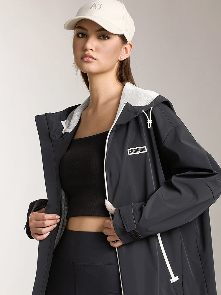 windbreaker-jacke mit kapuze und doppeltem reißverschluss