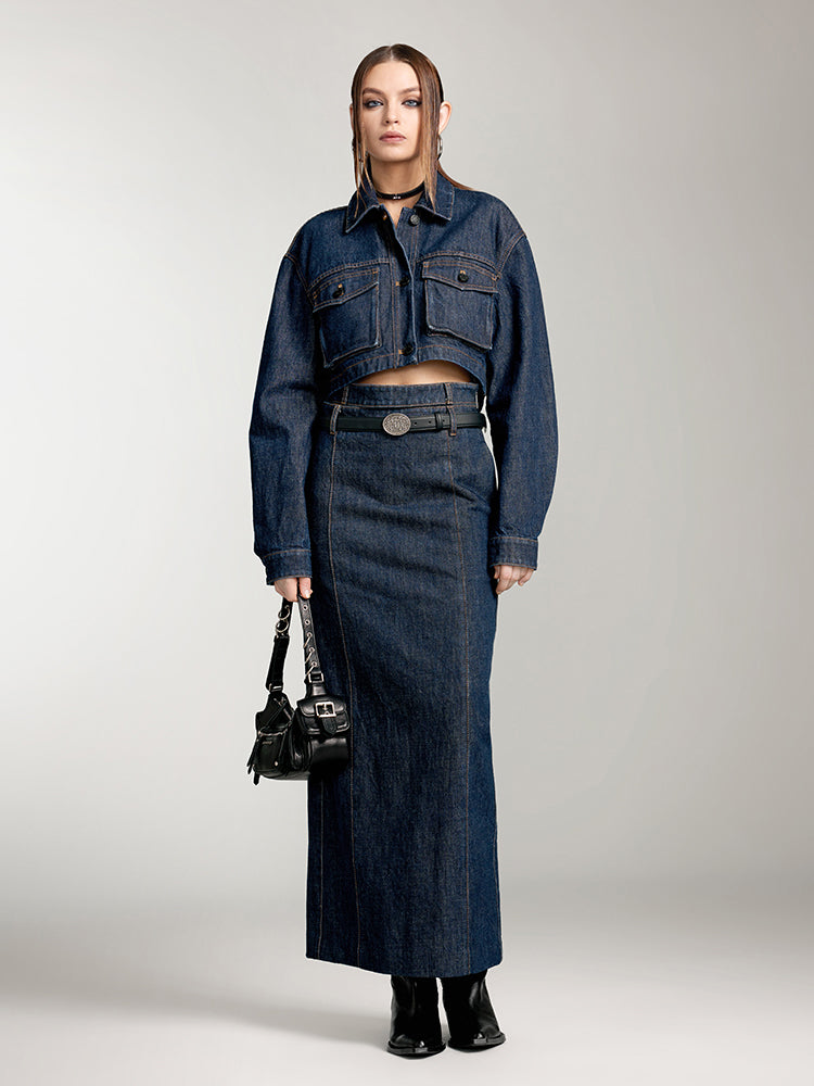 jeansjacke im cargo-stil mit taschen