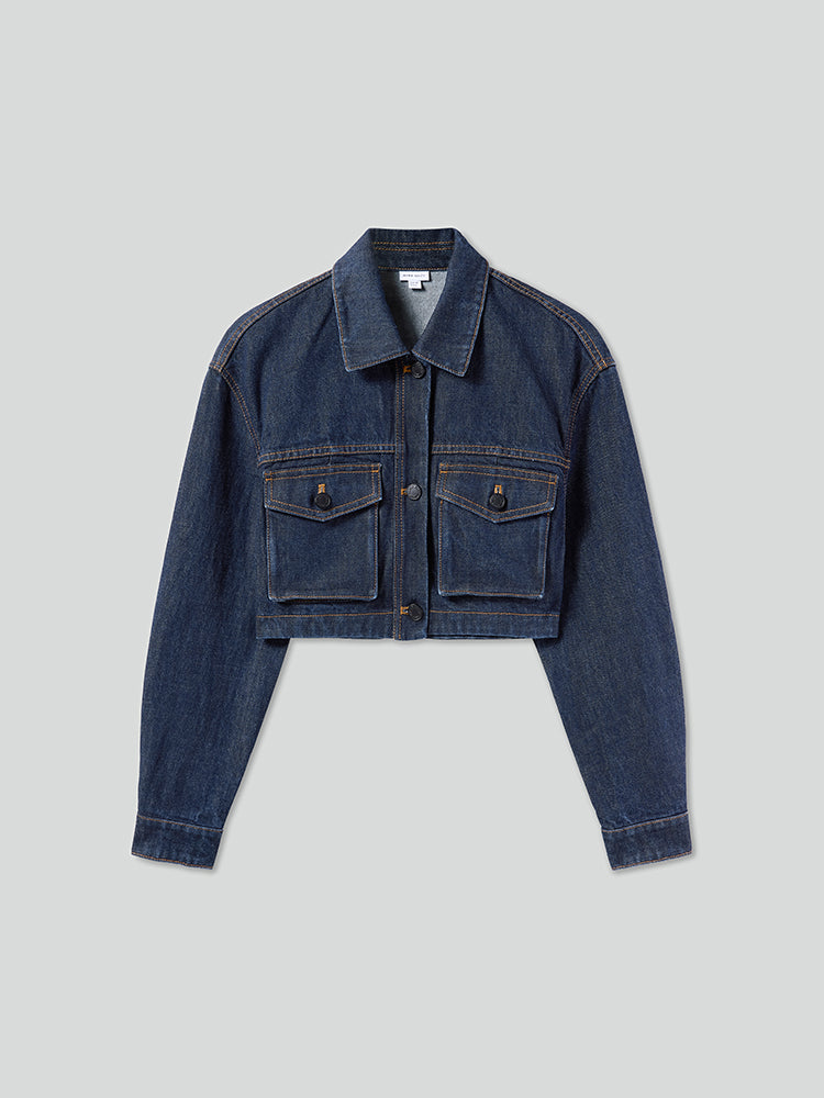 jeansjacke im cargo-stil mit taschen