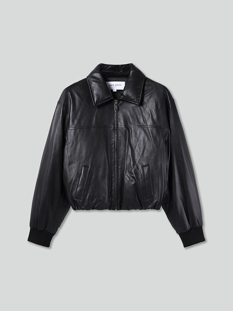 lederbomberjacke mit stehkragen