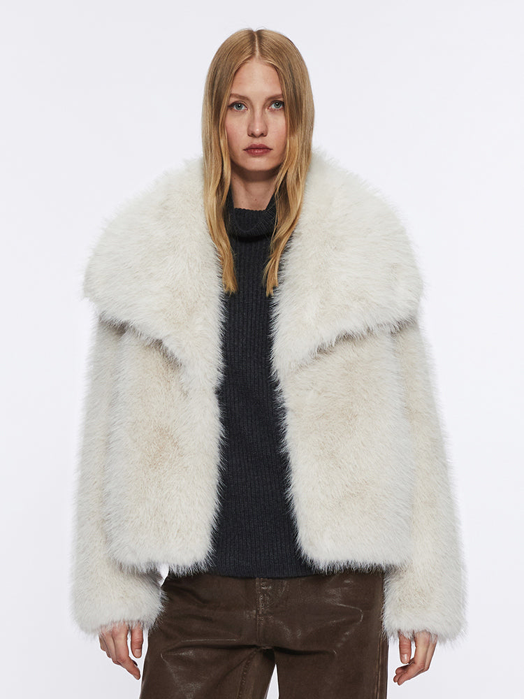 flanelljacke mit kragen und kunstpelzkragen