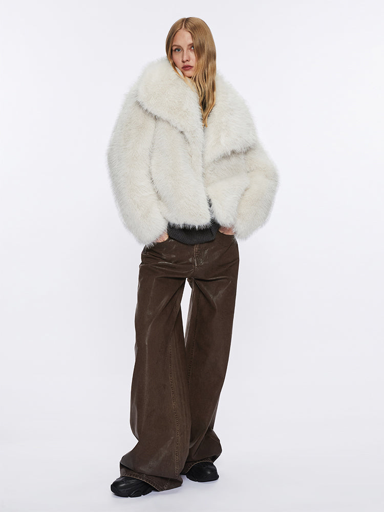 flanelljacke mit kragen und kunstpelzkragen