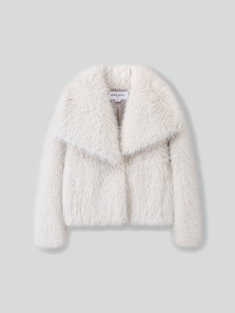 flanelljacke mit kragen und kunstpelzkragen