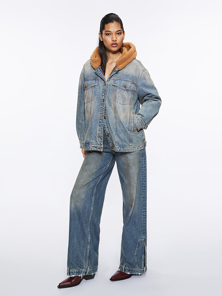 abnehmbare jeans-daunenjacke