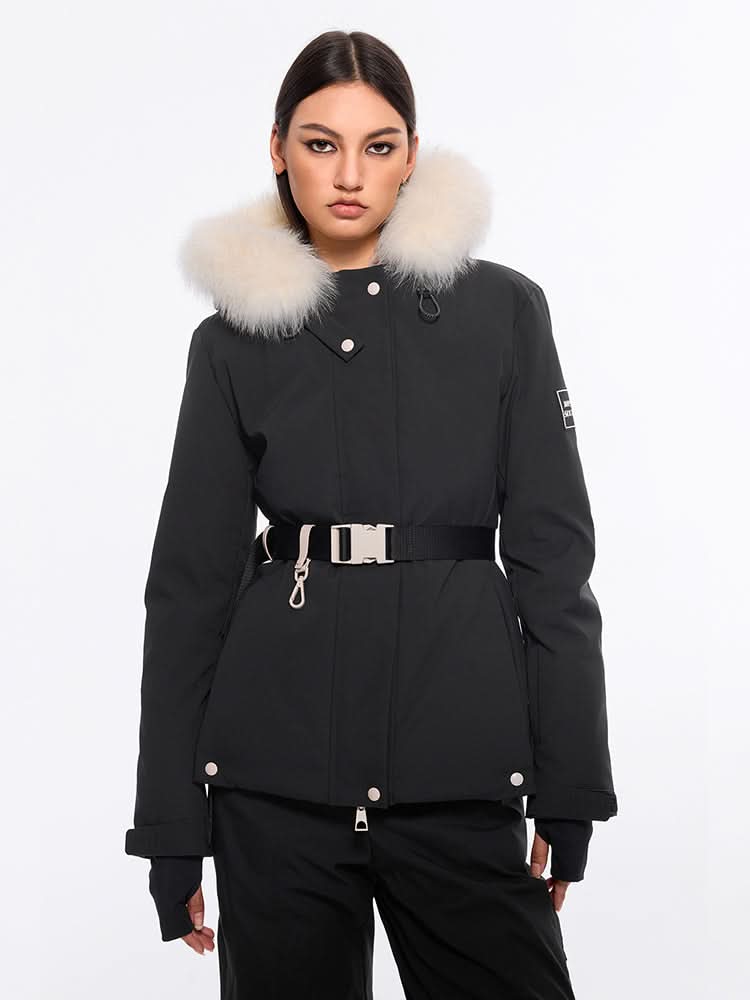 abnehmbare daunenjacke mit fellbesatz