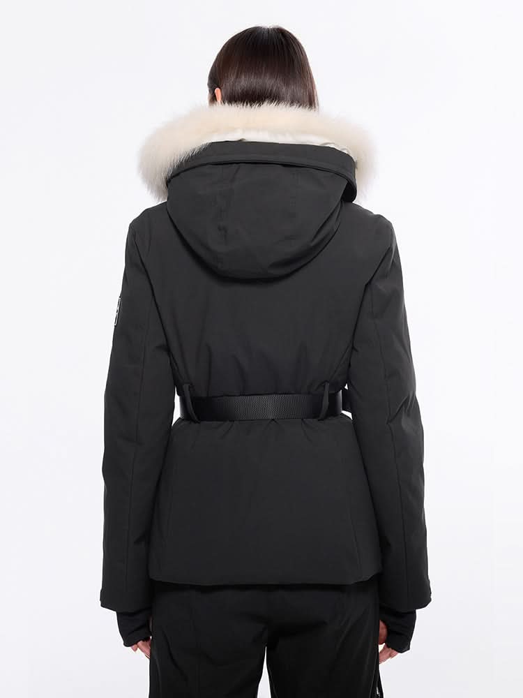 abnehmbare daunenjacke mit fellbesatz
