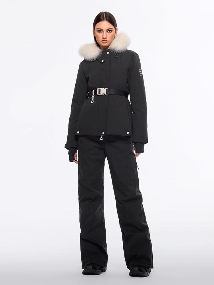 abnehmbare daunenjacke mit fellbesatz