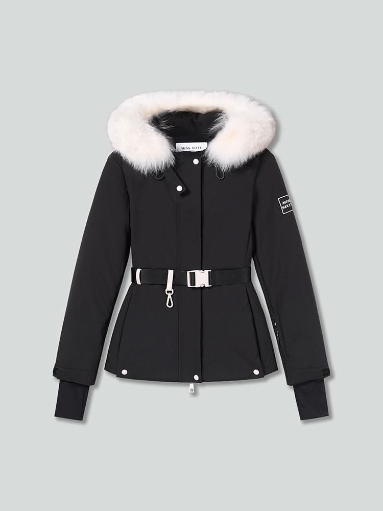 abnehmbare daunenjacke mit fellbesatz