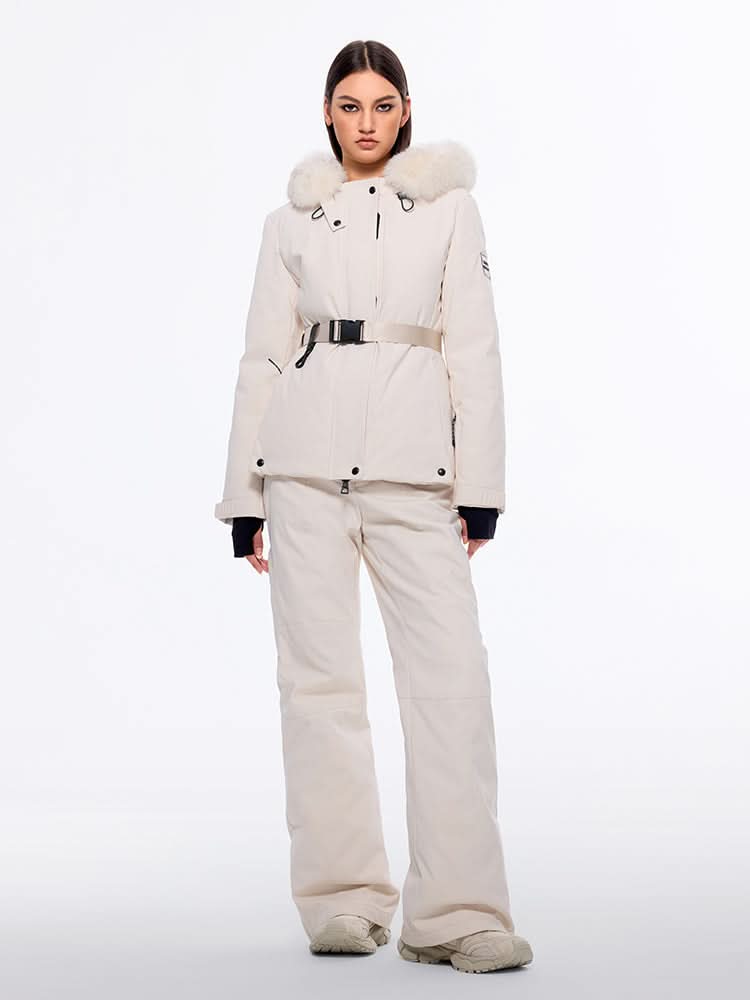 abnehmbare daunenjacke mit fellbesatz