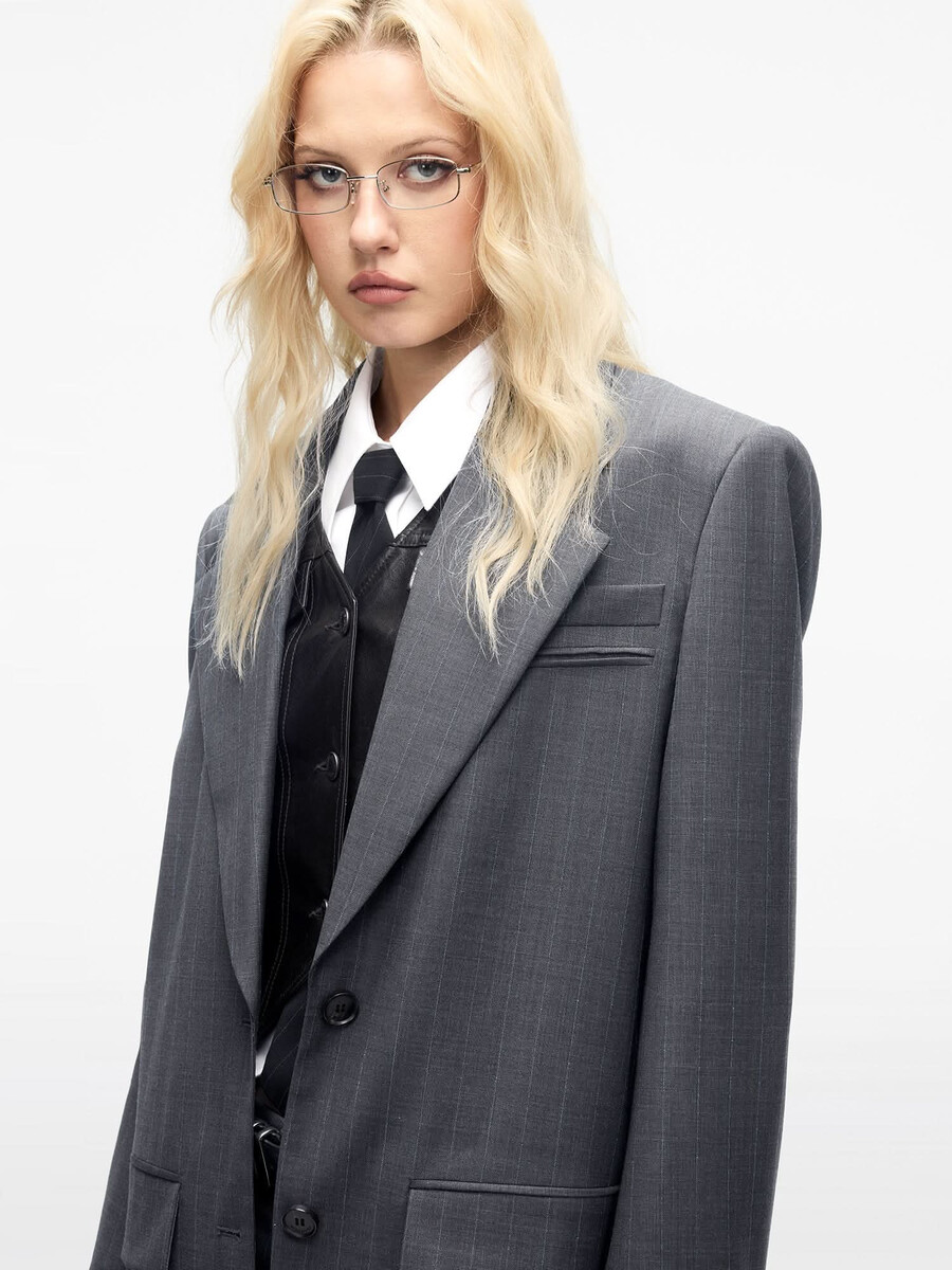 gestreifter blazer aus wollmischung