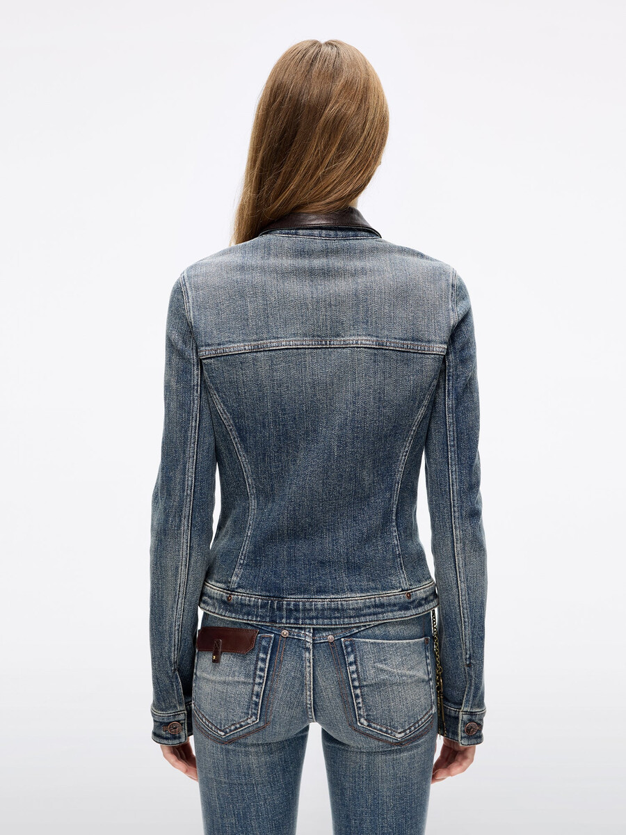 jeansjacke mit ledereinsätzen