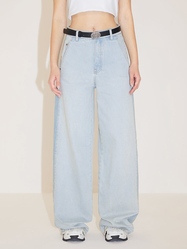 lässige jeans mit farbblock-design und weitem bein