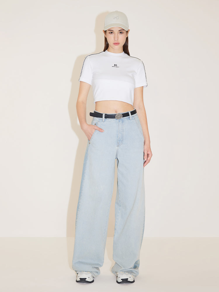 lässige jeans mit farbblock-design und weitem bein