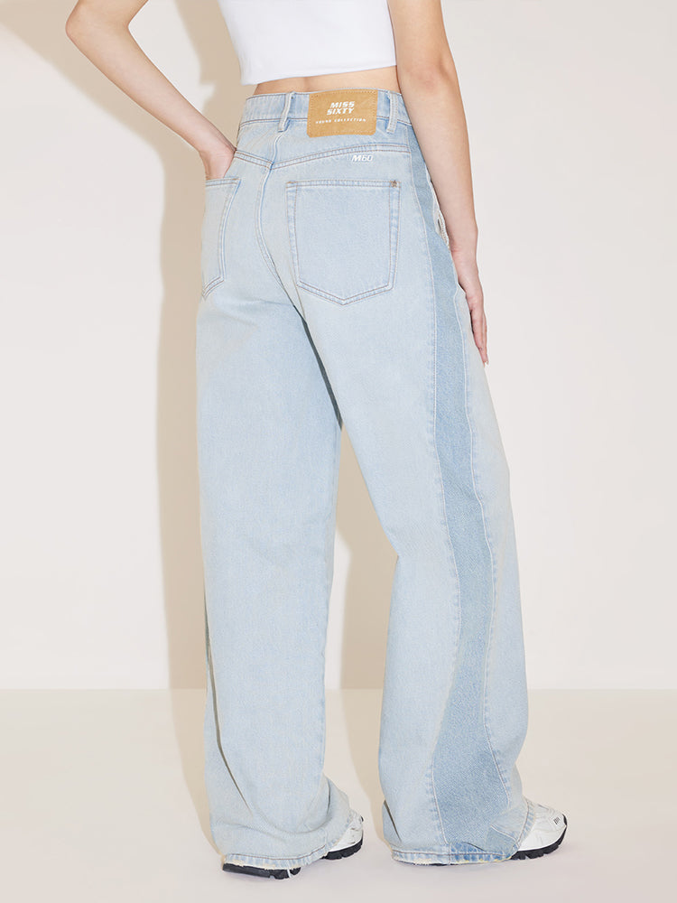 lässige jeans mit farbblock-design und weitem bein