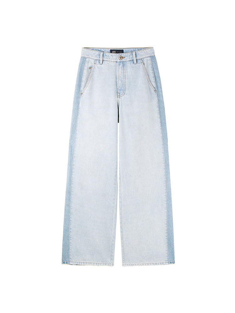 lässige jeans mit farbblock-design und weitem bein