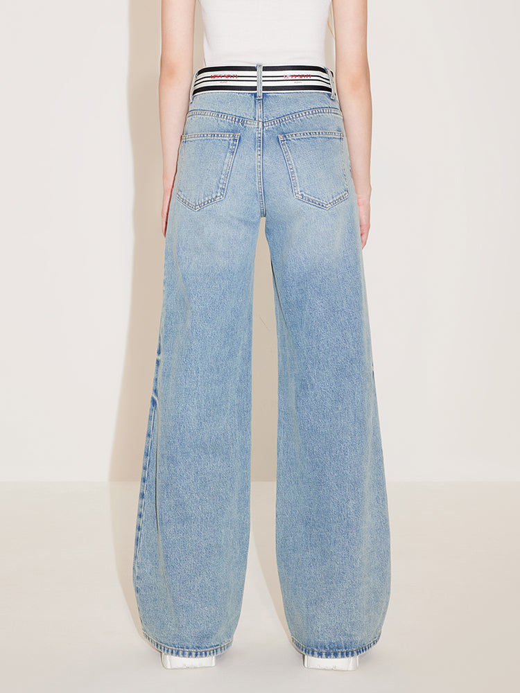 weit geschnittene jeans mit gestreiftem bund