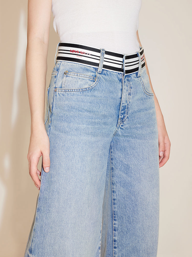 weit geschnittene jeans mit gestreiftem bund