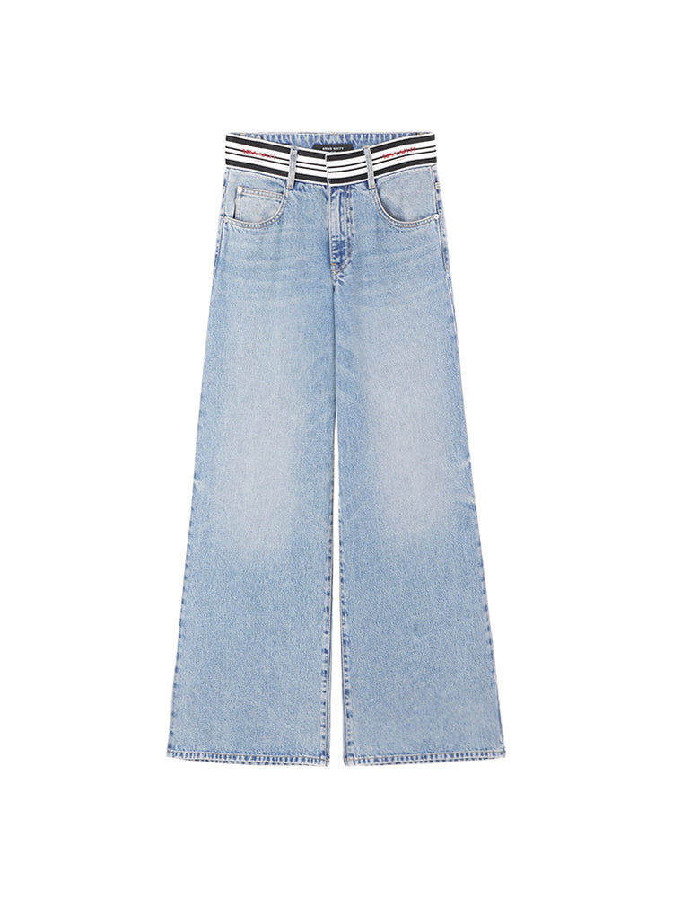 weit geschnittene jeans mit gestreiftem bund