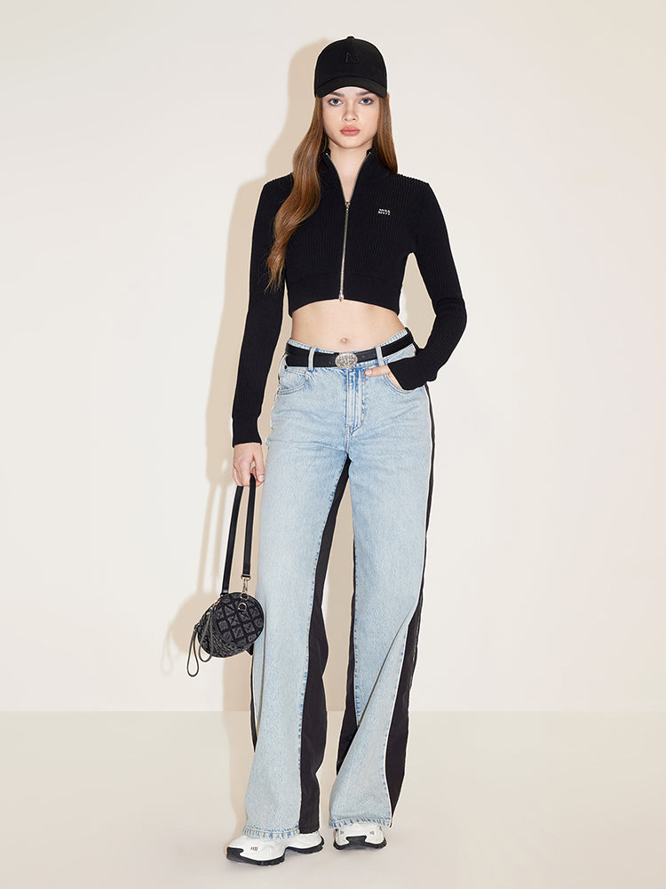 weit geschnittene jeans mit patchwork