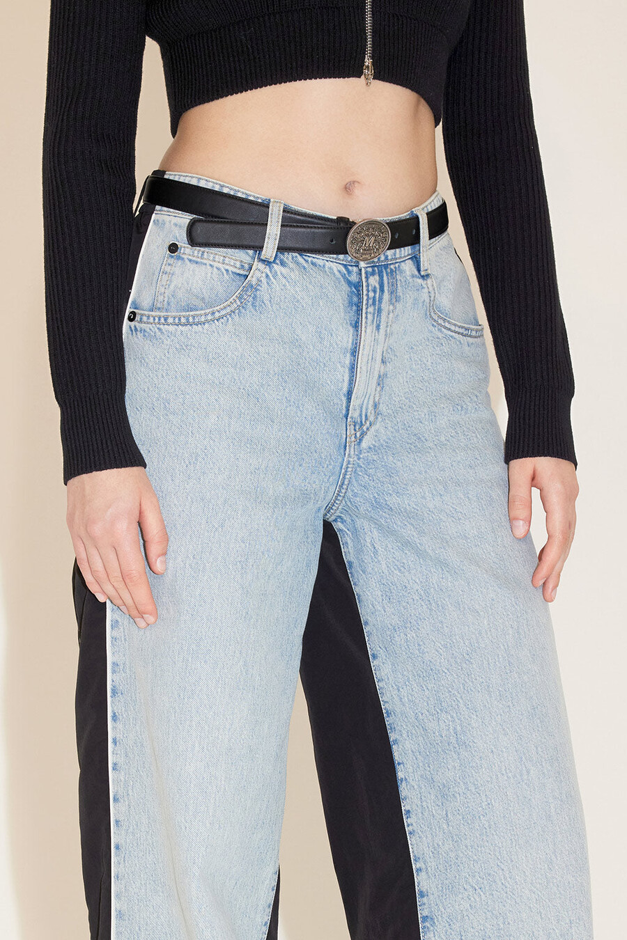 weit geschnittene jeans mit patchwork