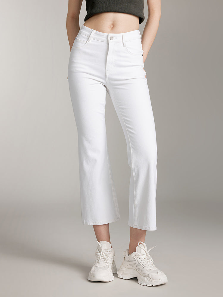 weiße bootcut-hose mit maulbeerseide