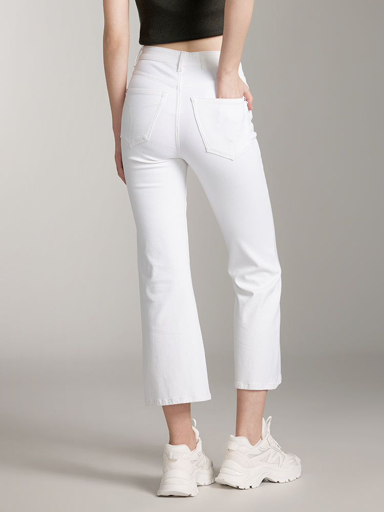 weiße bootcut-hose mit maulbeerseide