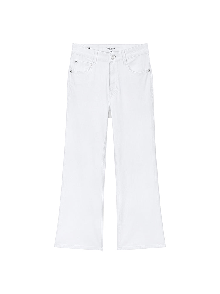 weiße bootcut-hose mit maulbeerseide