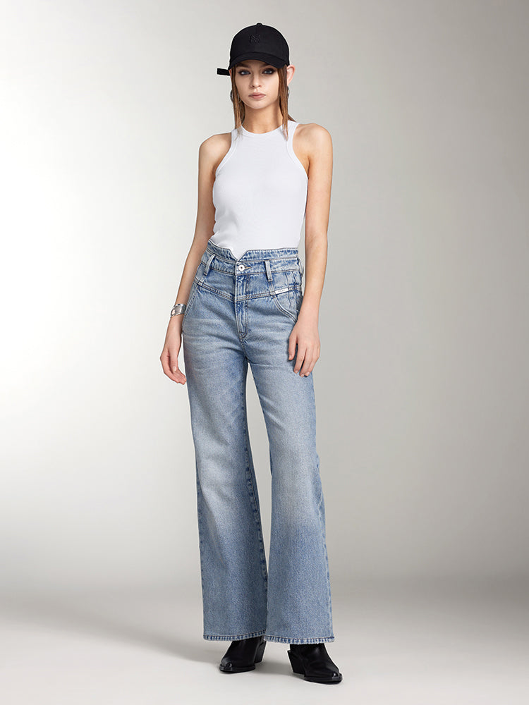 v-förmiger bund ausgestellte jeans