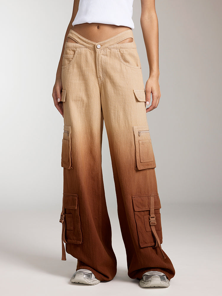 jeans mit schmetterlingsform und farbverlauf an der taille