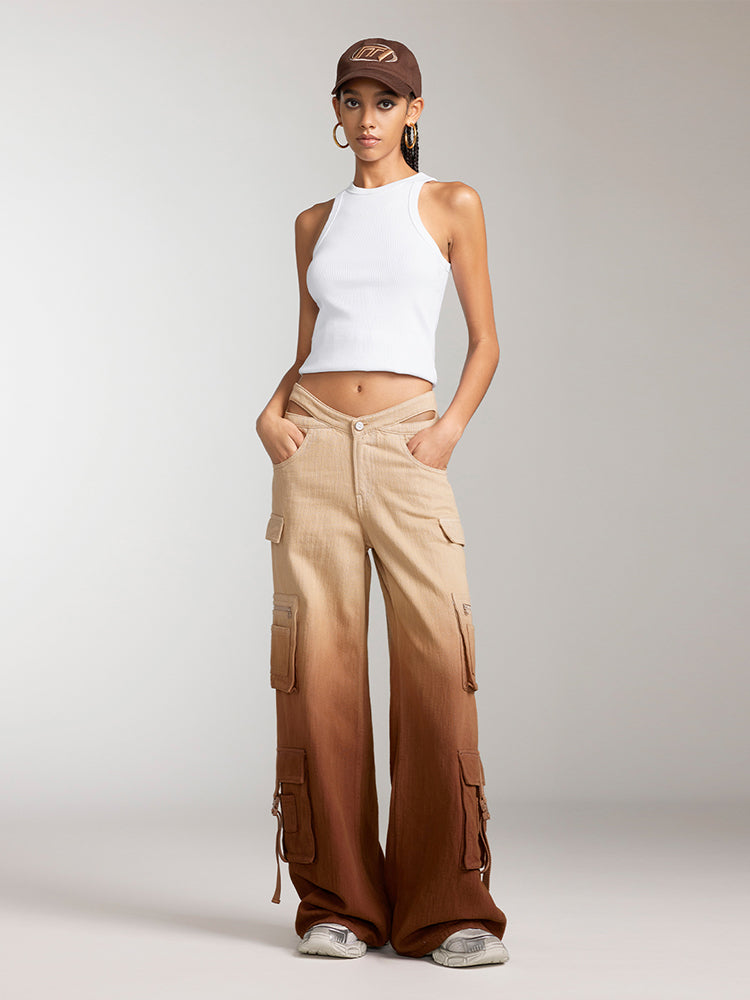 jeans mit schmetterlingsform und farbverlauf an der taille