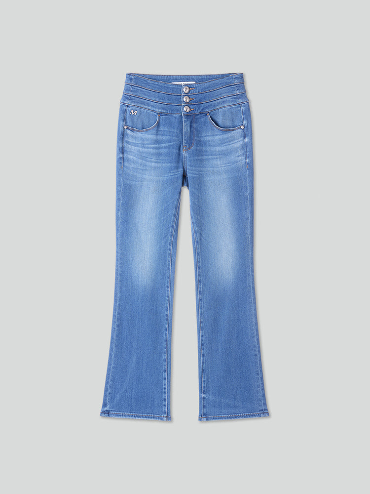 hochtaillierte schlagjeans