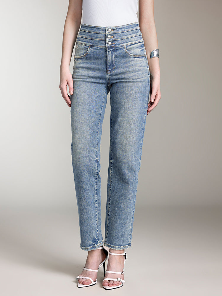 hochtaillierte jeans mit geradem schnitt