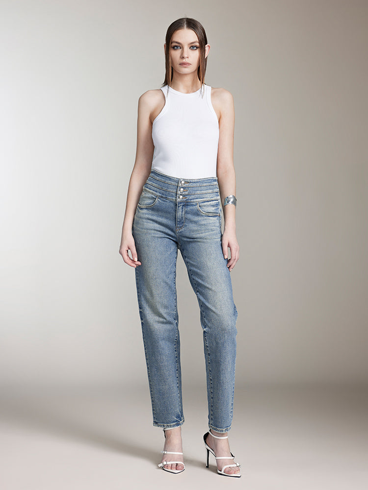 hochtaillierte jeans mit geradem schnitt