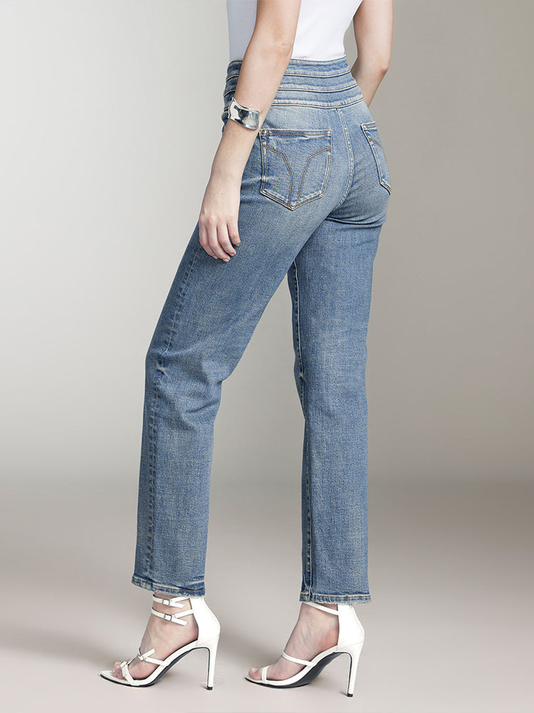 hochtaillierte jeans mit geradem schnitt