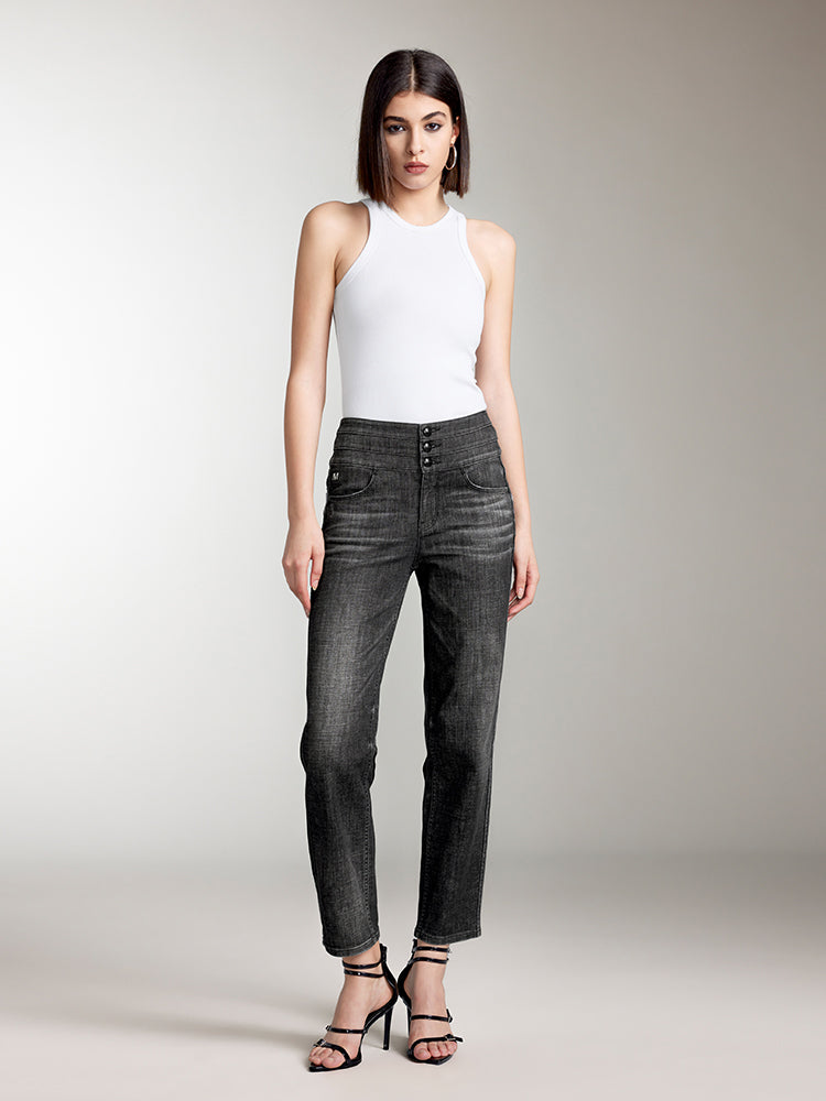 hochtaillierte jeans mit geradem schnitt