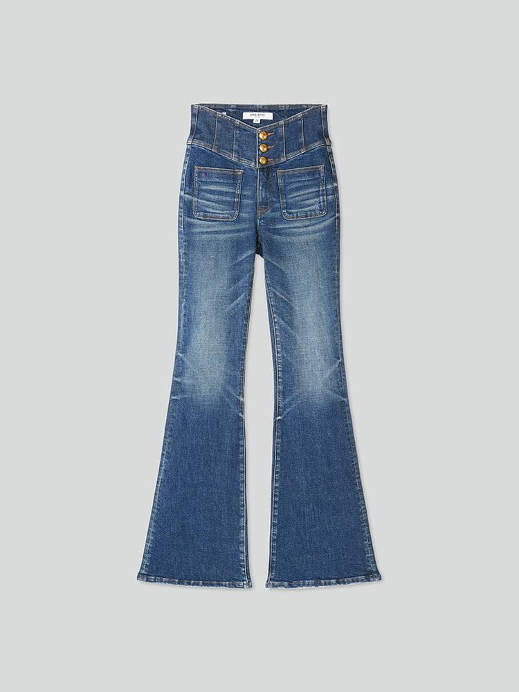 v-förmige superhochtaillierte schlagjeans