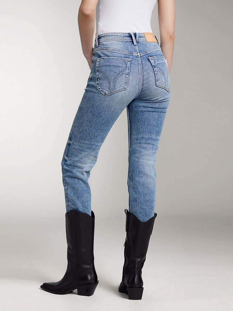 mid-rise straight fit cropped jeans