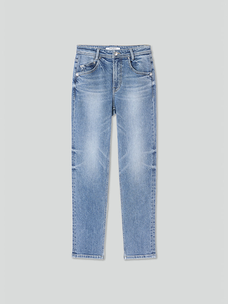 mid-rise straight fit cropped jeans