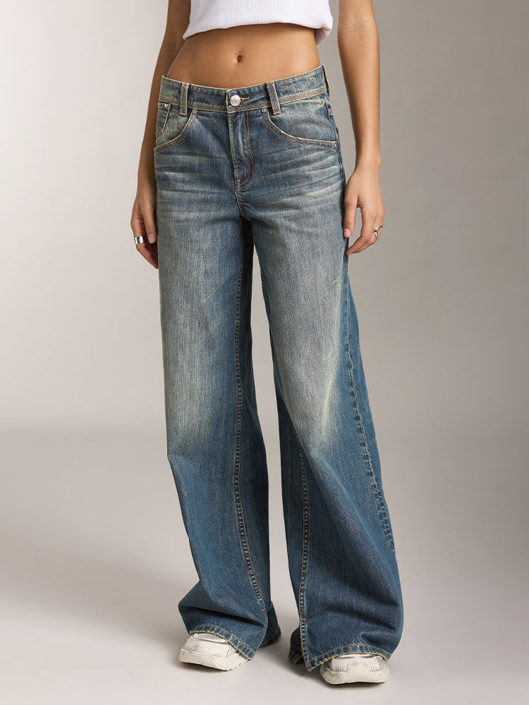 jeans mit schlitz und weitem bein