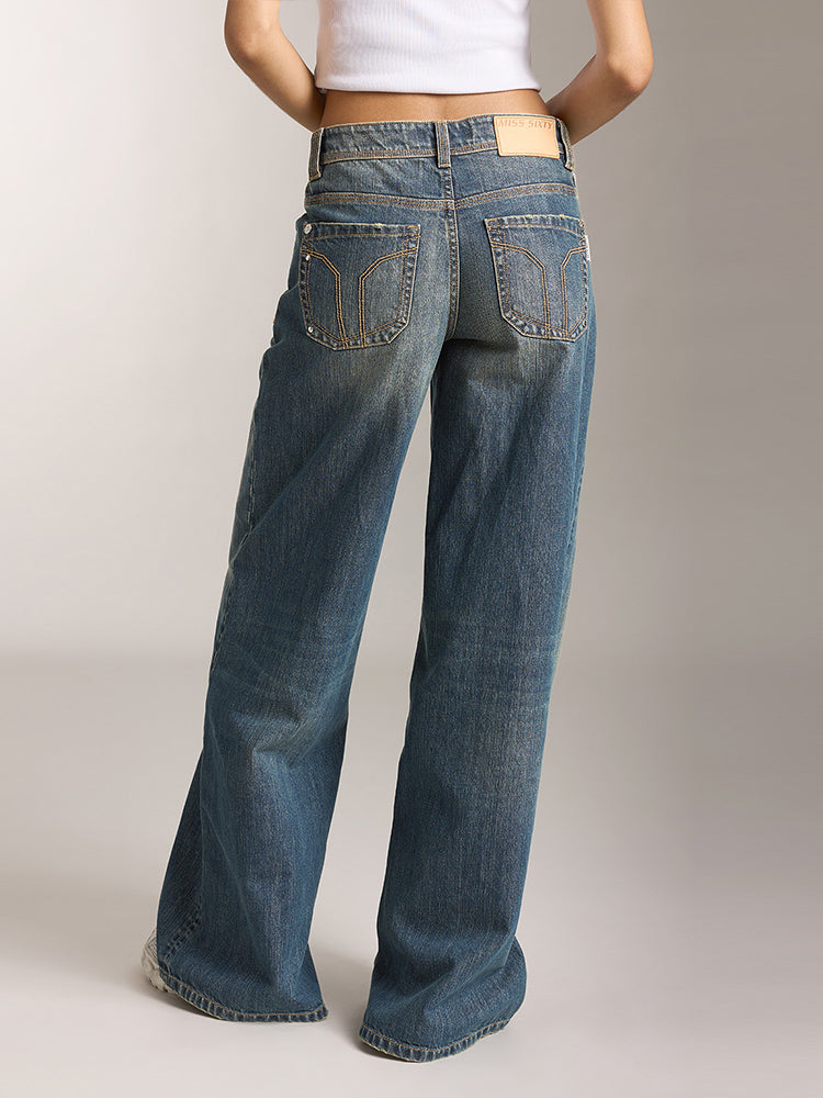 jeans mit schlitz und weitem bein