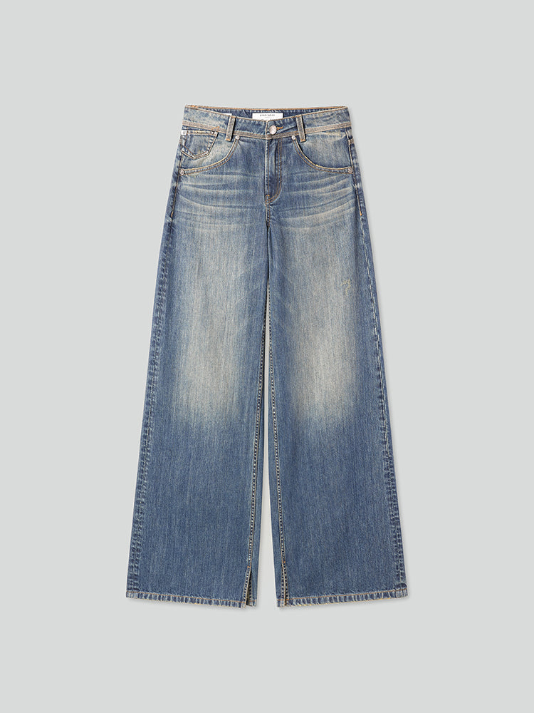 jeans mit schlitz und weitem bein
