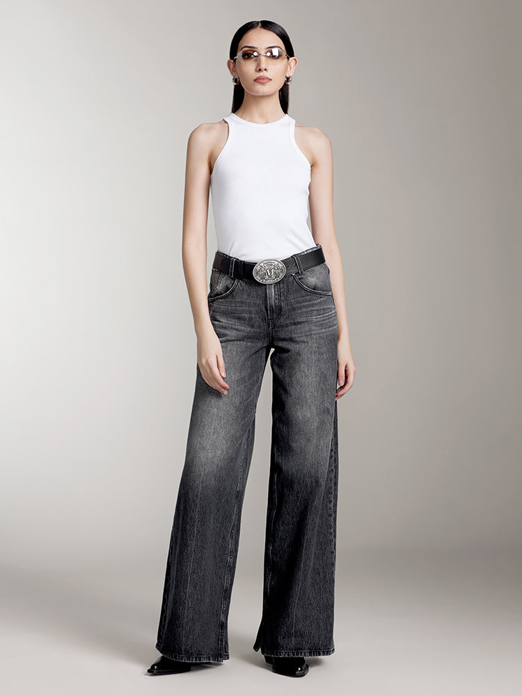 weite jeans in schwarz