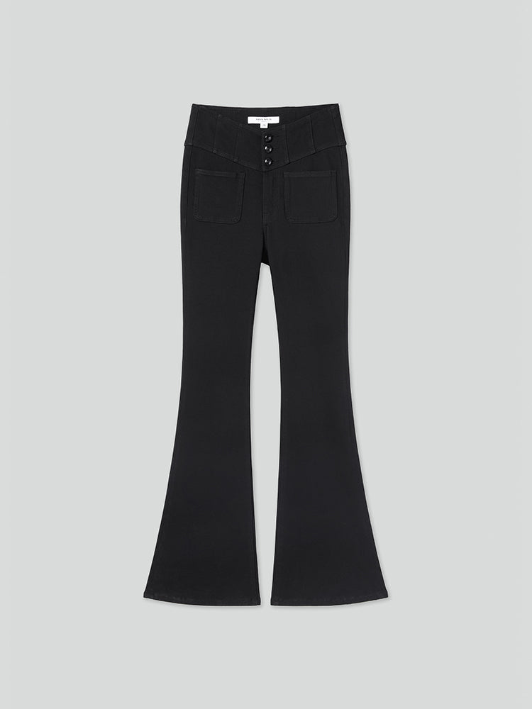 v-förmiger bund ausgestellte jeans
