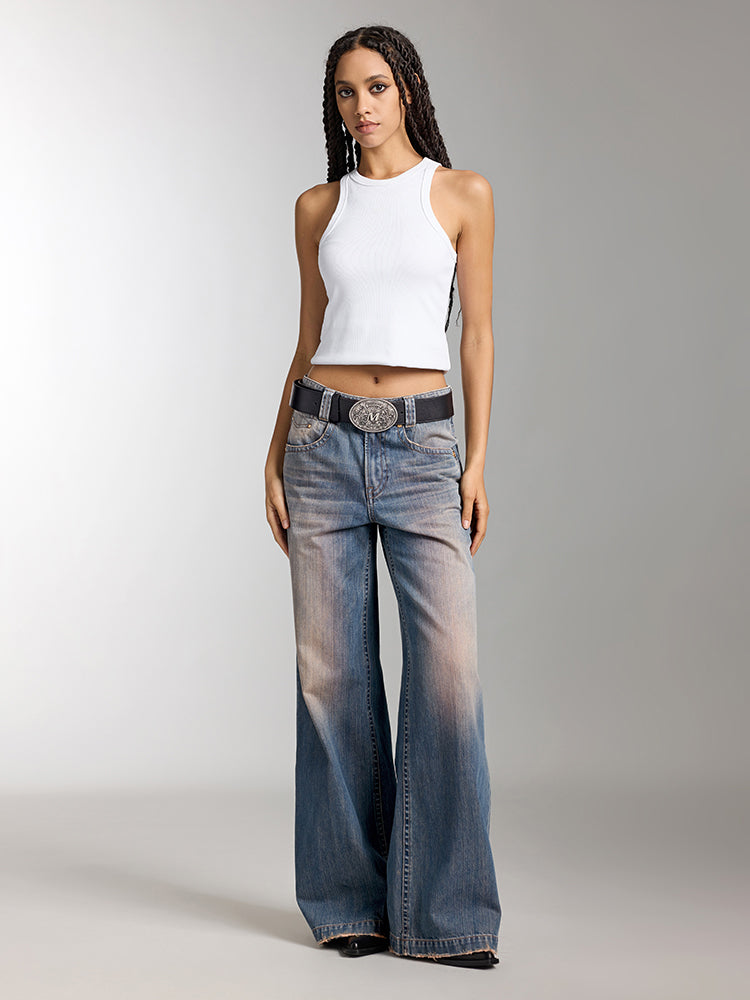 jeans mit used-look und weitem bein