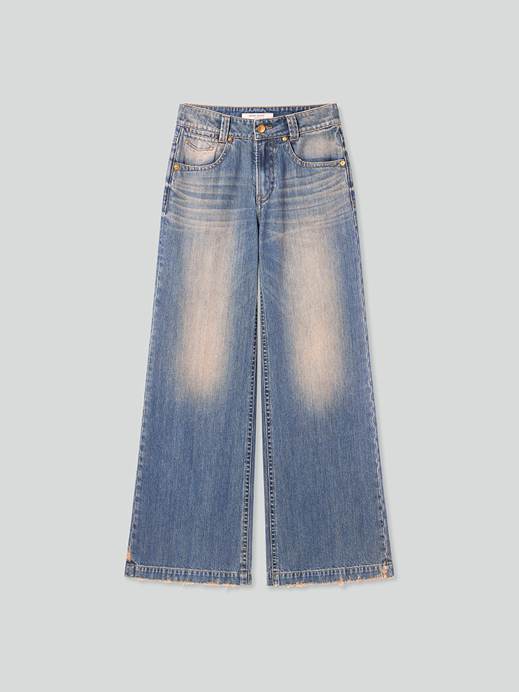jeans mit used-look und weitem bein