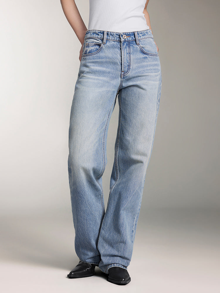 hellblaue low-rise straight fit jeans